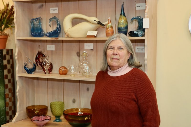 Sandy Phalen in front of some of the pieces in the Stepping Stone at 107 W. Market St. in Lewes. Phalen is retiring after owning the business for more than 20 years. Phalen said everything in the store is for sale, including the shelves. She plans to close for good in early December. BILL SHULL PHOTOS